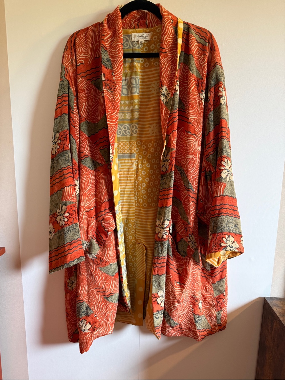 Kantha Bae Silk Kimono Duster Boho Festival Layering Jacket Free Size